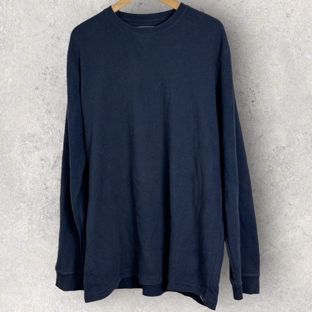 Eddie Bauer Blue Waffle Knit Crew Neck Pullover Sweater Top Size XL Tall Navy